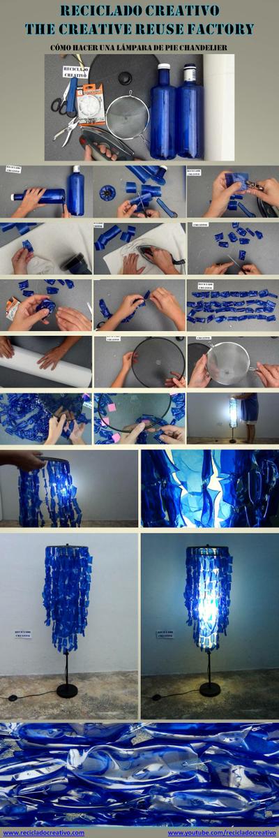 Infographic Lampara de pie Chandelier con botellas de plástico pet Reciclado Creativo