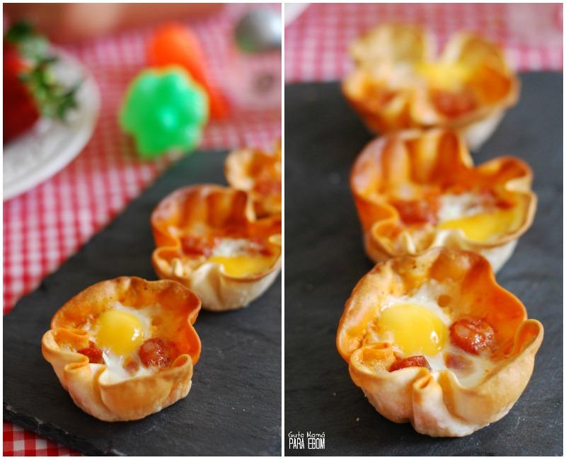 cestitas de chistorra y huevo