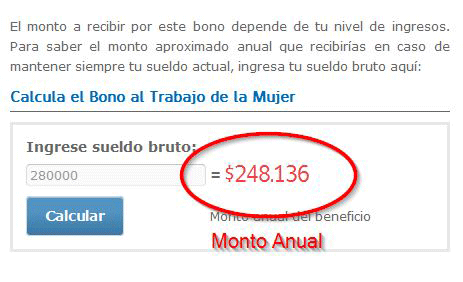 monto anual bono trabajo mujer