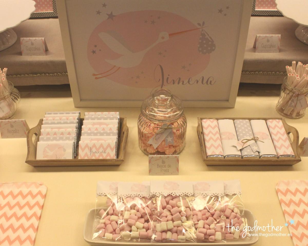 bautizo cigueña y estrellas 5 - mesa dulce blanco, rosa y gris - bautizo rosa y gris - mesa dulce bautizo - bautizo temática cigueña
