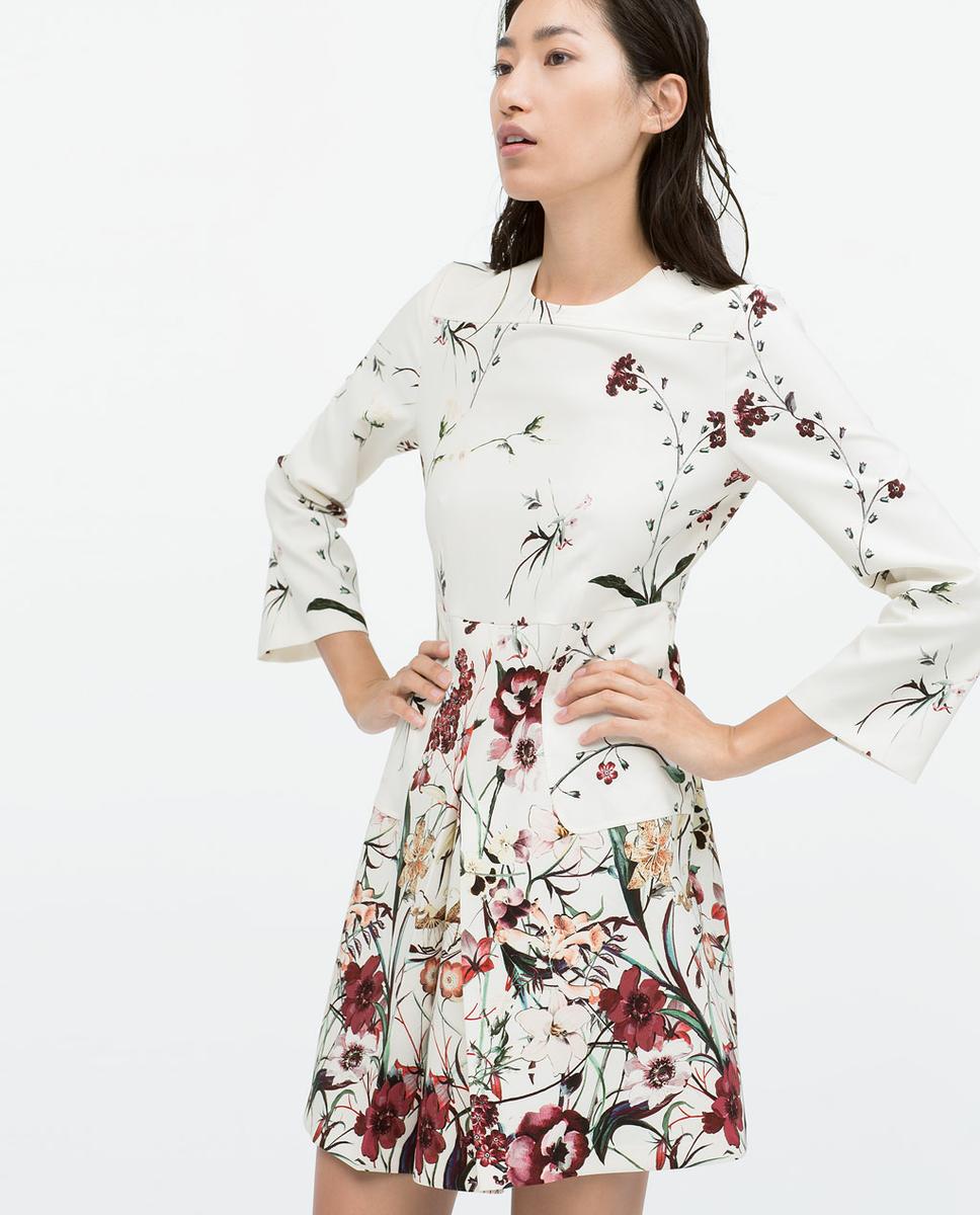 Vestido estampado bolsillo pliegue delantero 49.95â?¬, ZARA