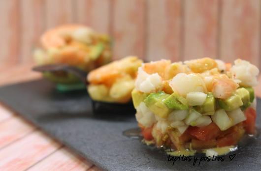 Tartar de aguacate y langostinos