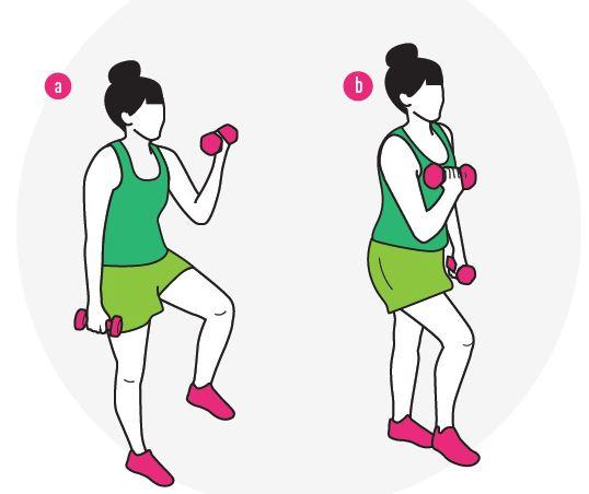 Curl de bíceps con elevación de piernas