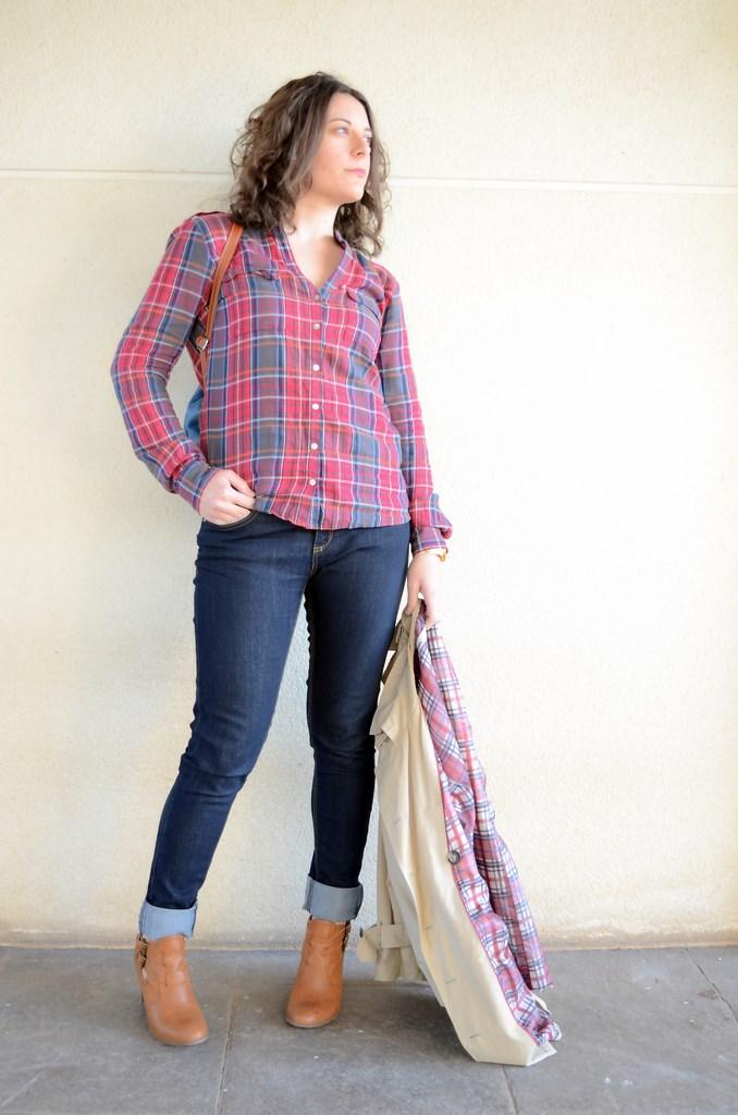 look, outfit, moda, fashion, streetstyle, camisa cuadros, leñador, mochila, piel, azul petroleo, mi vestido azul, fashion blogger, blog de moda, castellón, españa, valencia, lourdes,