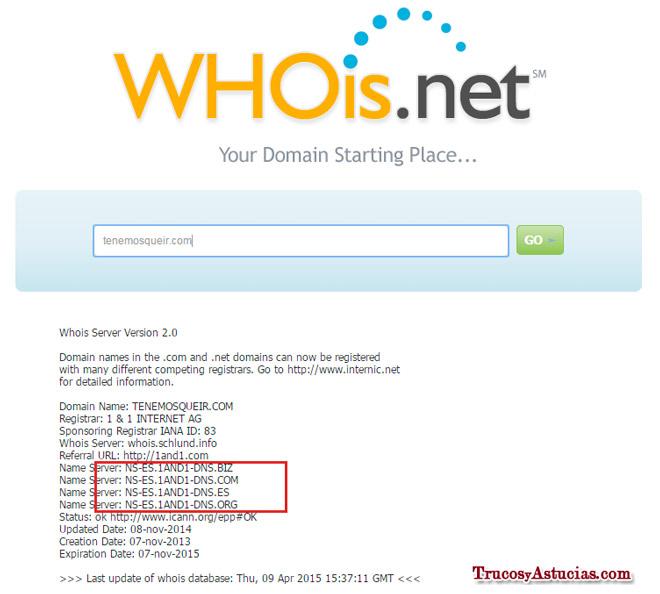 pantallazo de la web whois.net