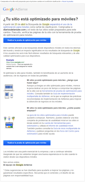aviso para actualzación a móviles de Google