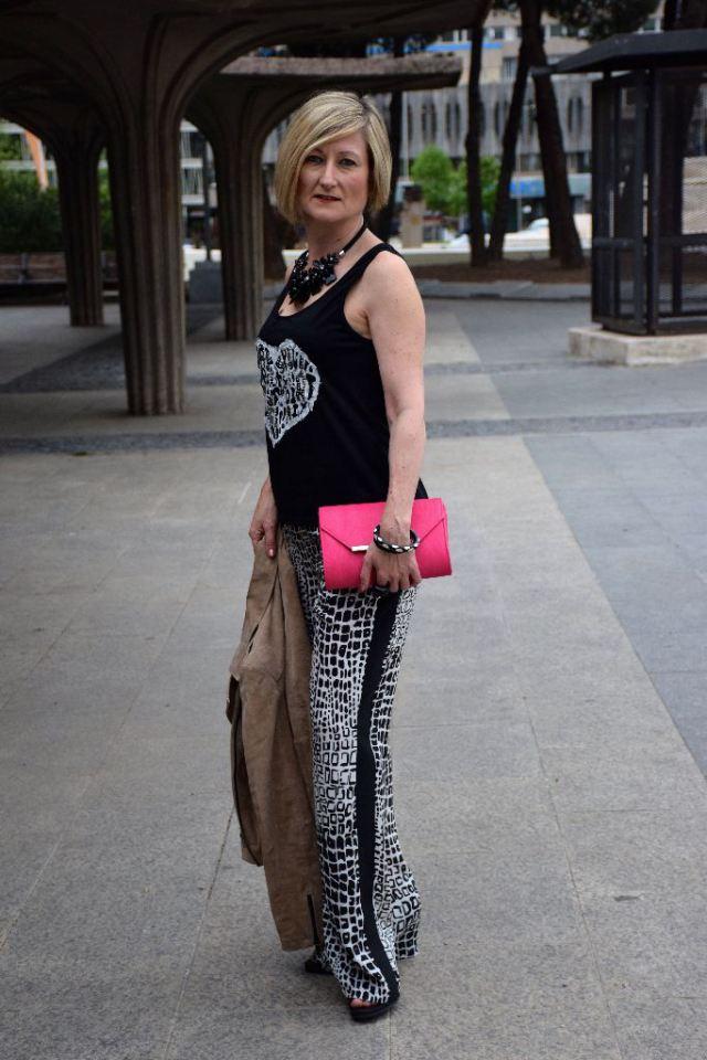 Palazzo pants and suede biker