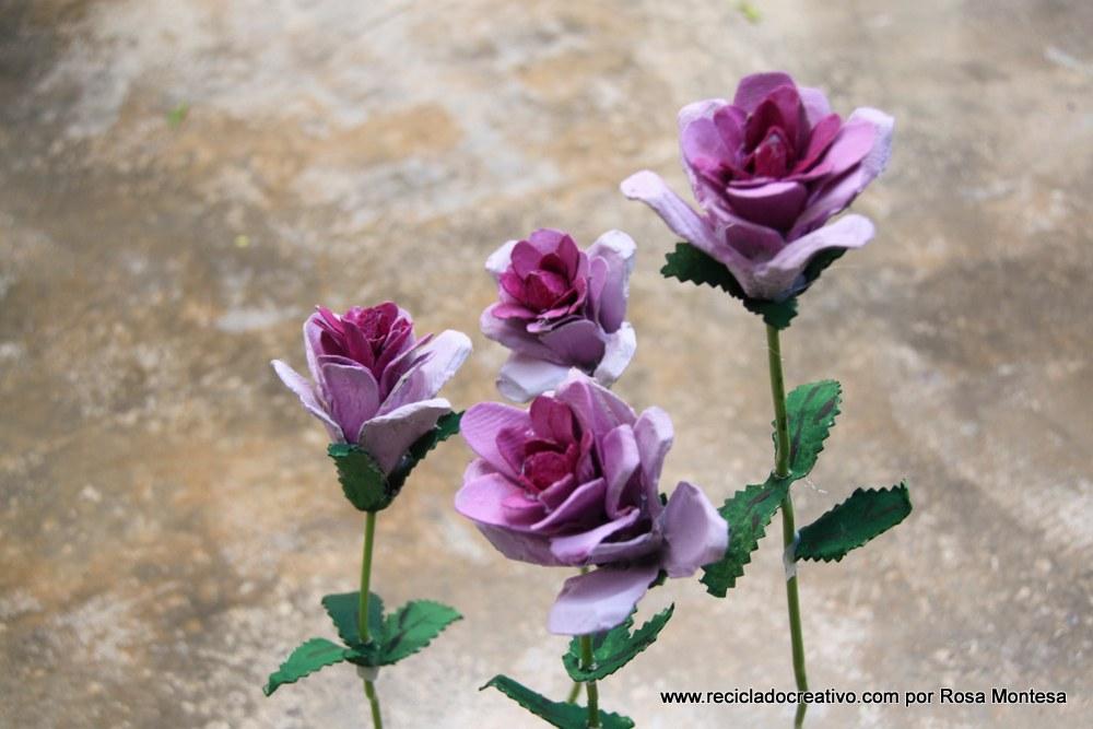 Flores rosas con hueveras de cartón recicladas - egg carton flowers