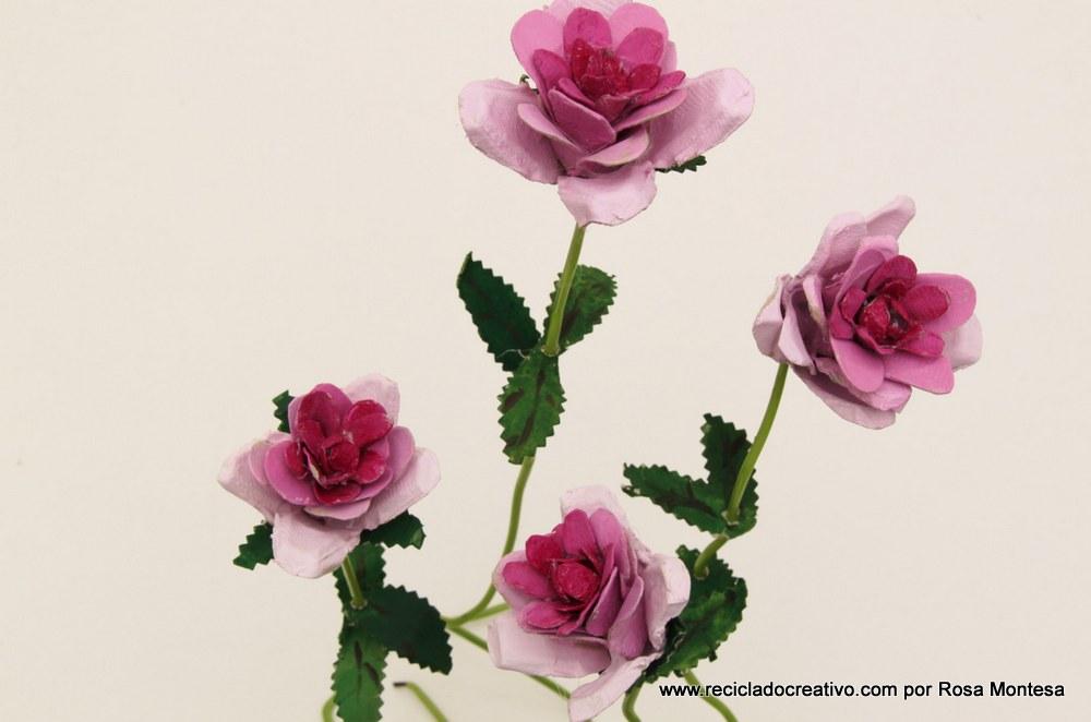 Flores rosas con hueveras de cartón recicladas - egg carton flowers