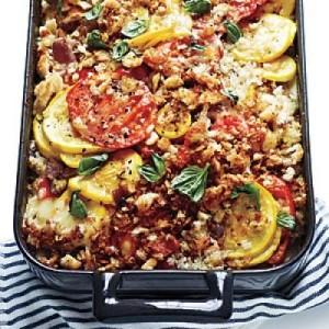 Gratinado de pimientos, calabaza y tomates