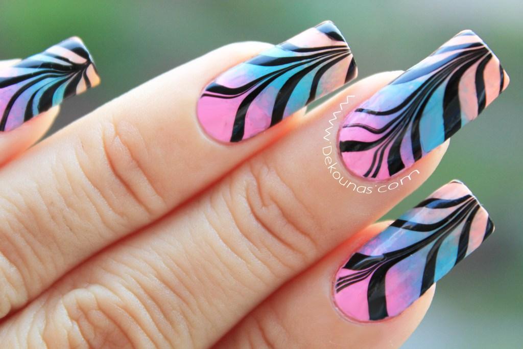 Decoracion de uñas watermarble sobre degradado2-2
