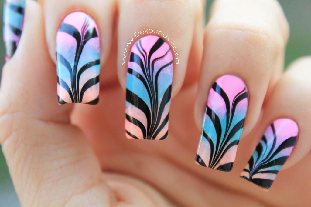 Decoracion de uñas watermarble sobre degradado3-3