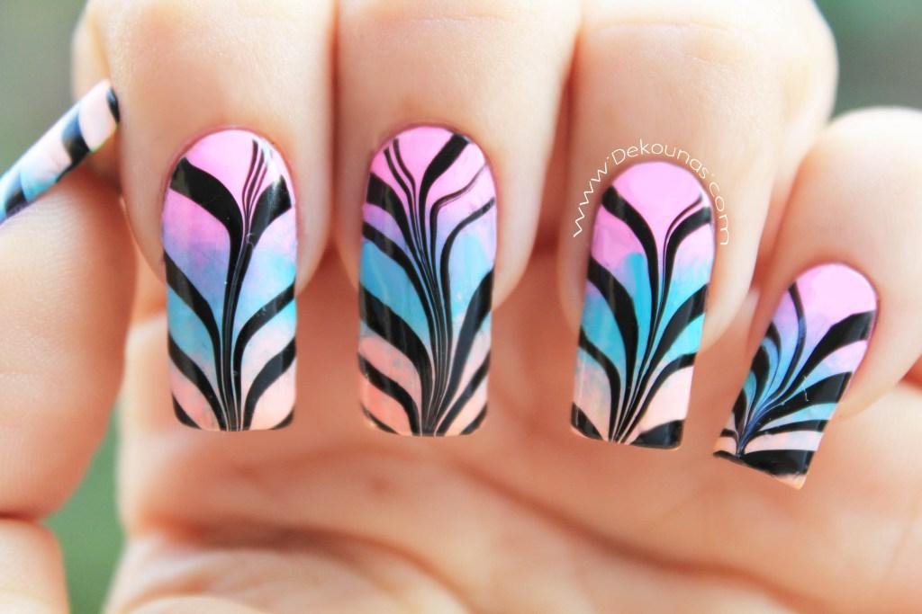 Decoracion de uñas watermarble sobre degradado1-1