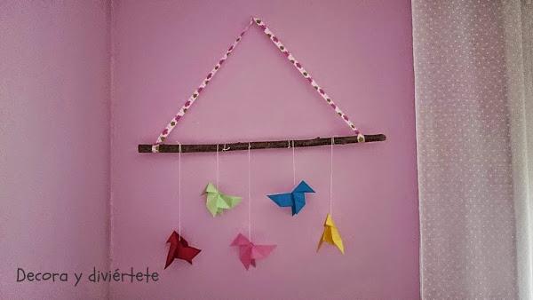 DIY, manualidades , móvil infantil , origami , pajarita papel