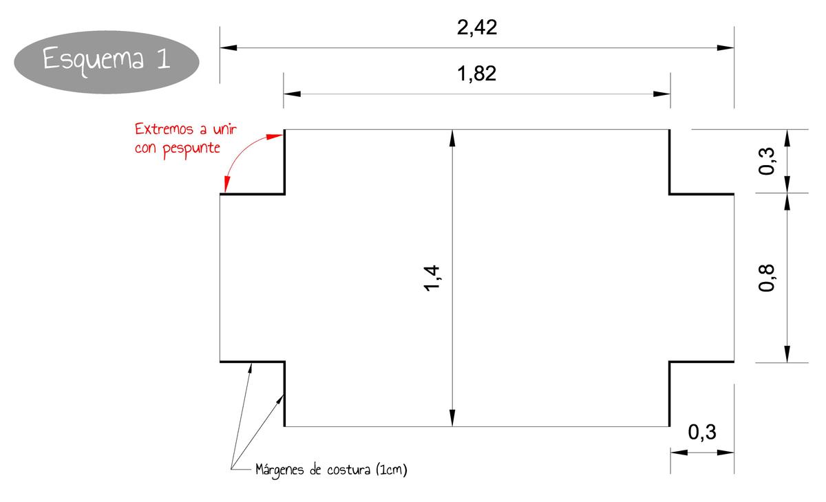 Esquema corte patrón muletón para sofá DIY