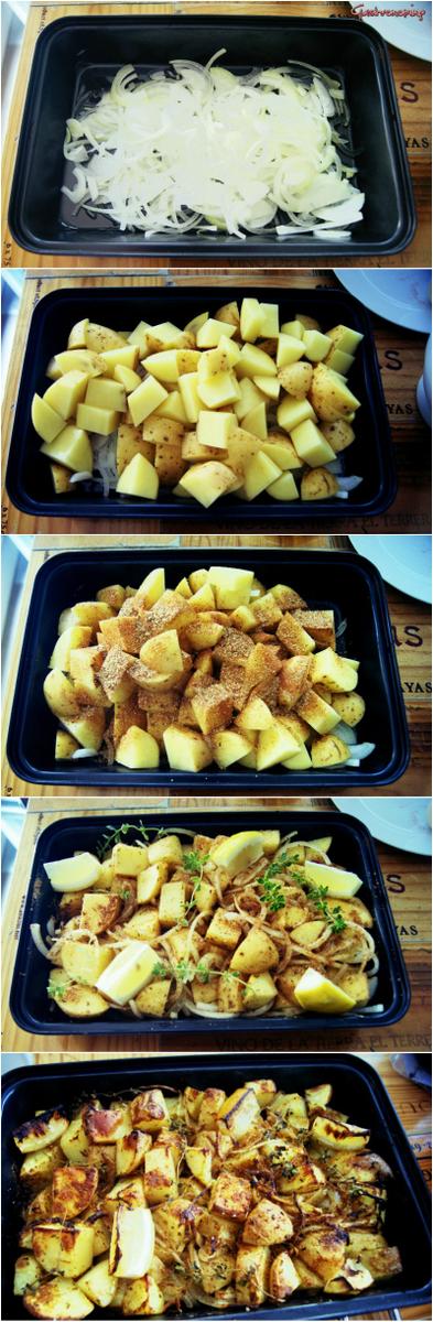 Pollo de campo con patatas al limón y espárragos trigueros