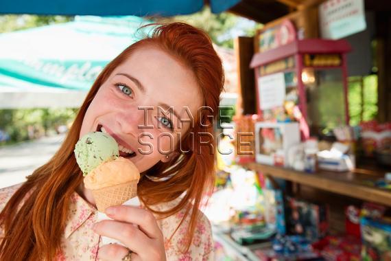 Woman eating ice cream