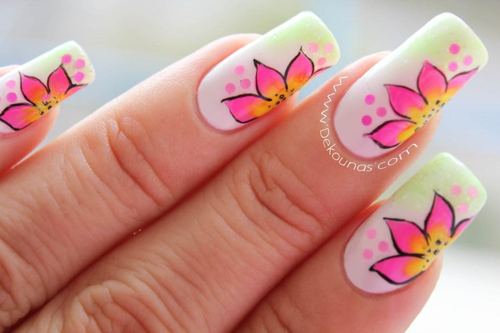 Decoración de uñas flores facil rosadas y amarillo2-2