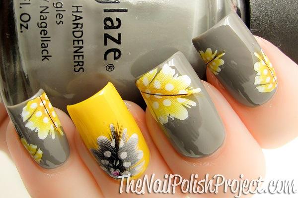 decoracion de uñas amarillas con gris