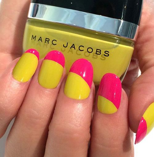 decoracion de uñas rosa y amarillo