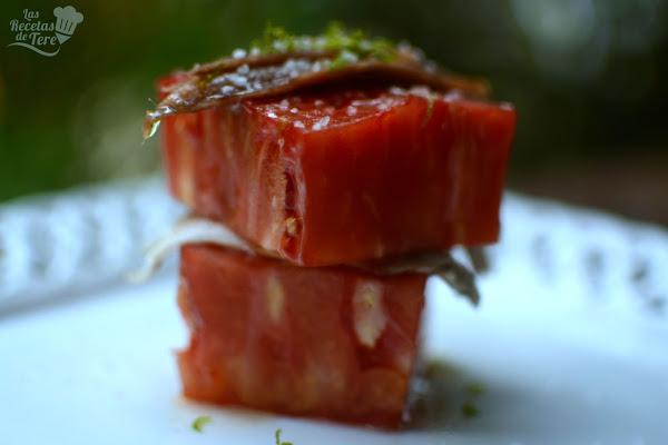 Ensalada de tomate rosa de Barbastro anchoas y boquerones tererecetas 01