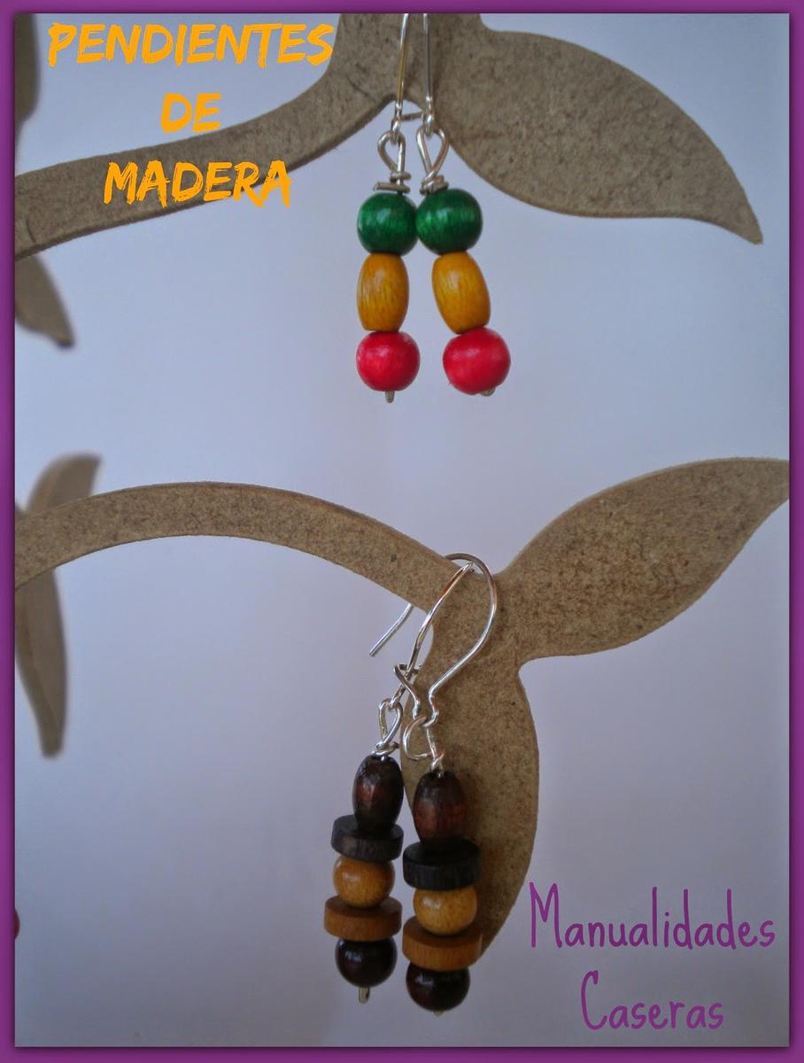 Manualidades caseras faciles pendientes de bolitas de madera y alpaca