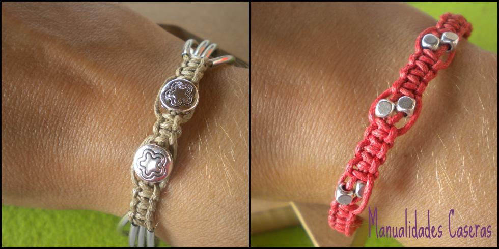 manualidades caseras faciles como hacer dos pulseras de macrame con piezas de zarmak
