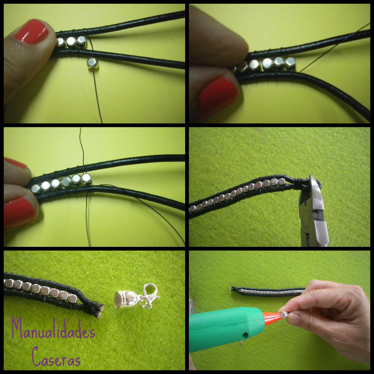Manualidades Caseras Faciles como una Pulsera de cuero , alambre y piezas metalicas