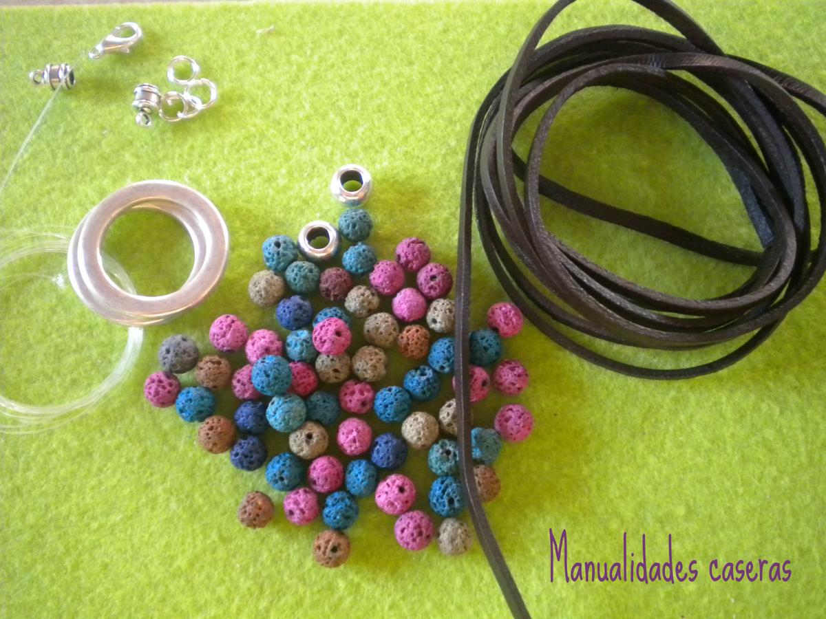 Manualidades Caseras Inma_ Conjunto de cuero y piedra volcanica_ Cosas que necesitas para hacer el collar