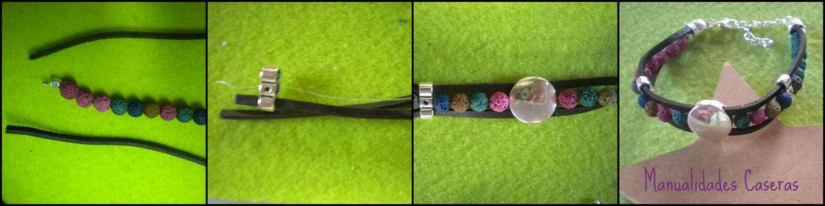 Manualidades Caseras Inma_ Conjunto de cuero y piedra volcanica_como hacer la pulsera