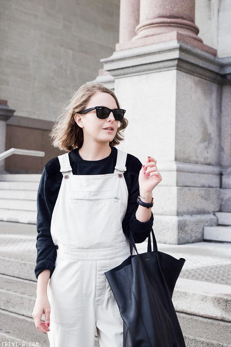 Trini | Margaret Howell dungarees Adidas Gazelle sneakers