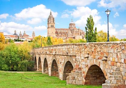 Vista de la Catedral y el Puente Romano de Salamanca