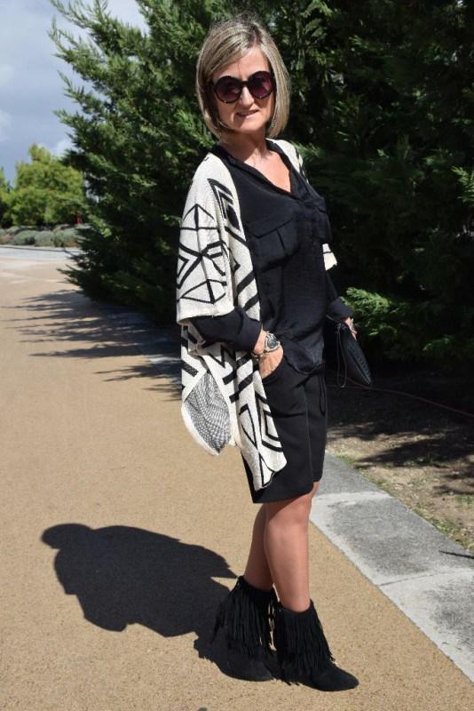 Kimono cardigan and fringed booties