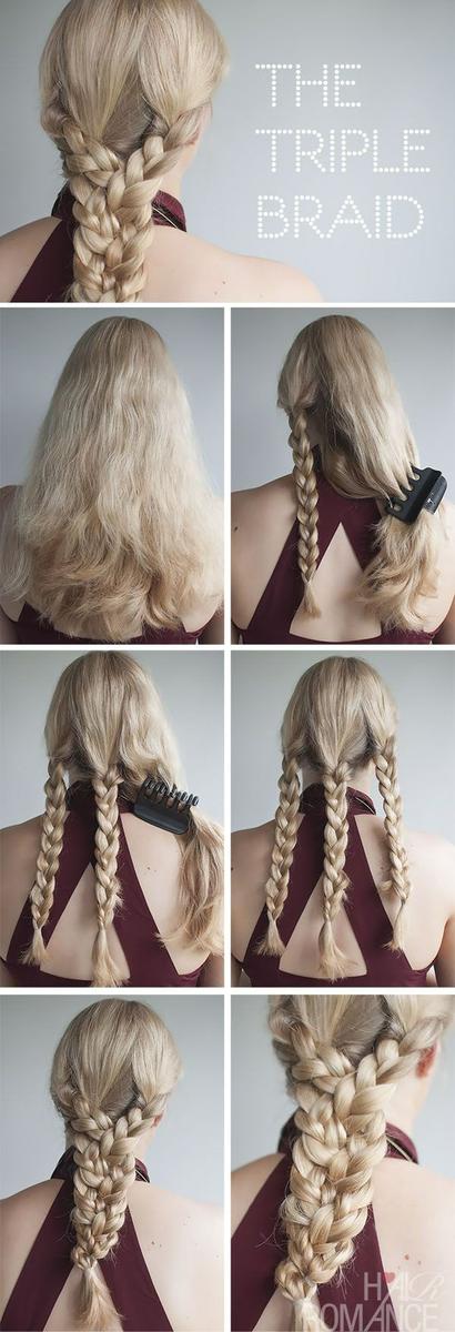 peinado para cabello largo con triple trenza