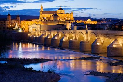 La mezquita y el puente romano en Córdoba, España
