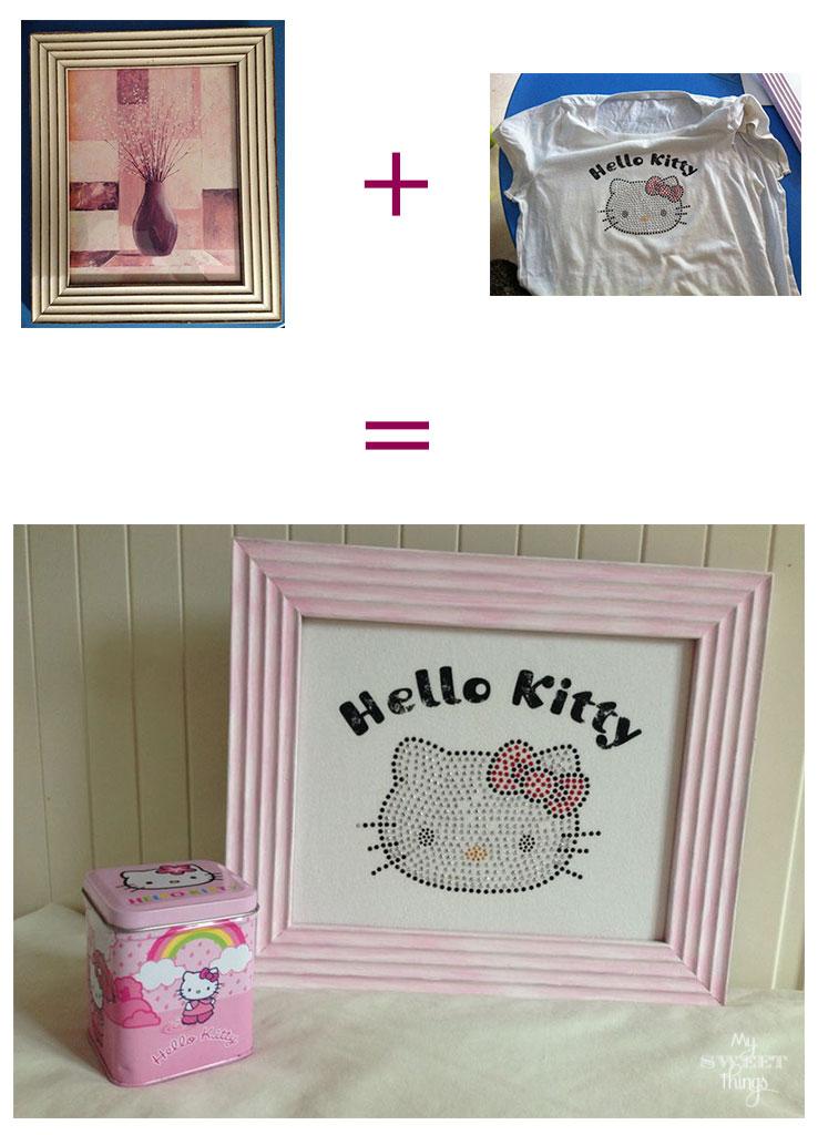 Hello Kitty T-Shirt Upcycle | Take an old frame plus an old t-shirt and make a pretty picture | Via www.sweethings.net