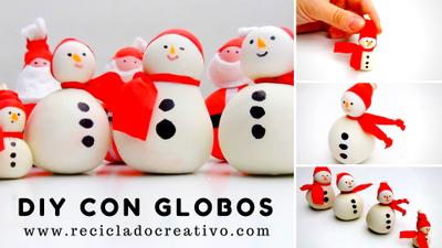 Muñeco de nieve - Snowman - Manualidad con globos y sal. Balloons and salt.