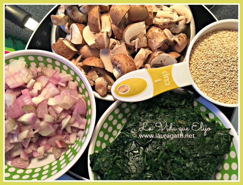 risotto quinoa espinaca hongos - ingredientes