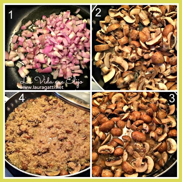 risotto quinoa espinaca hongos - preparacion