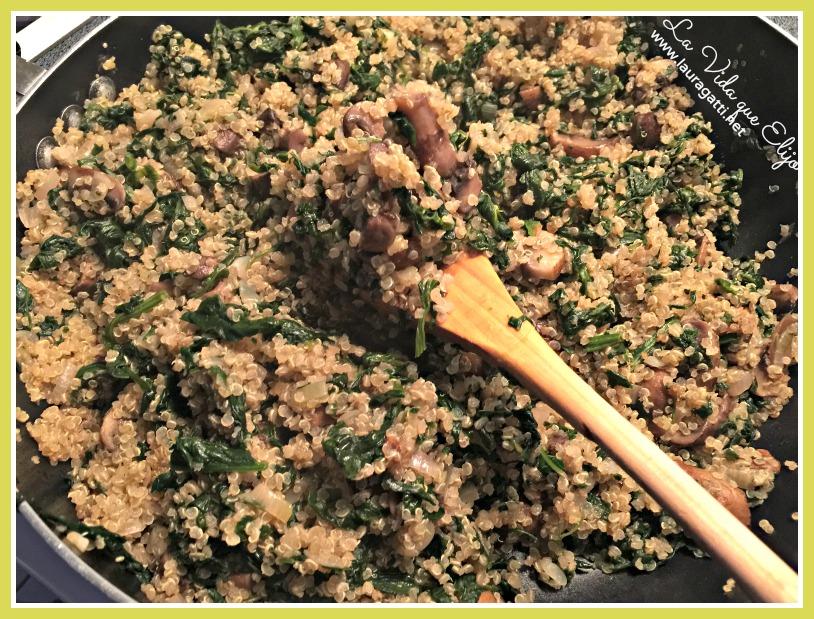 risotto quinoa espinaca hongos - terminado