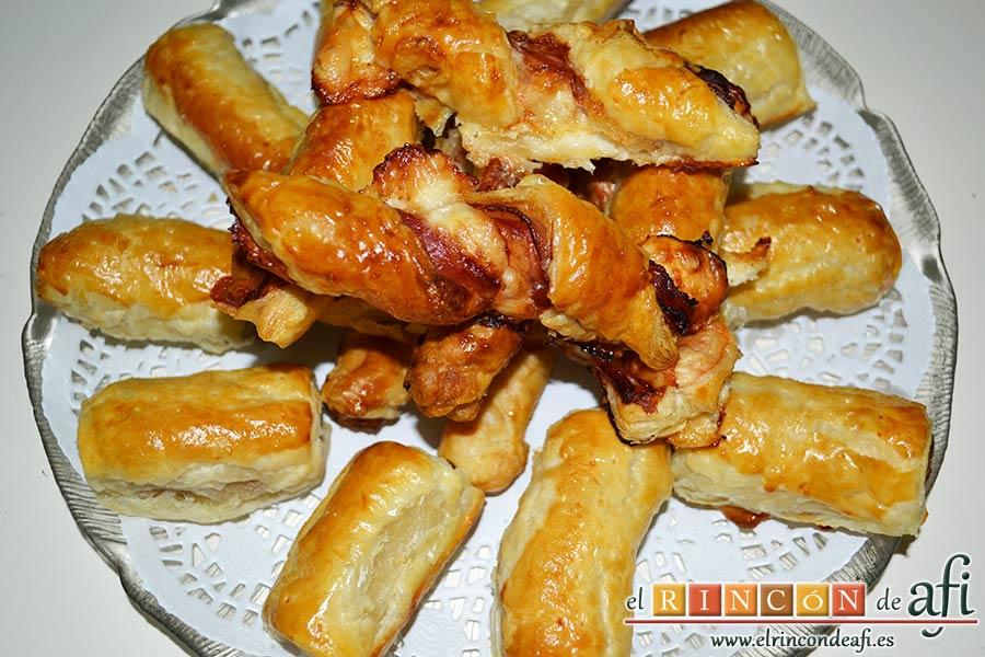 Aperitivo de hojaldre con salchichas o bacon, sugerencia de presentación