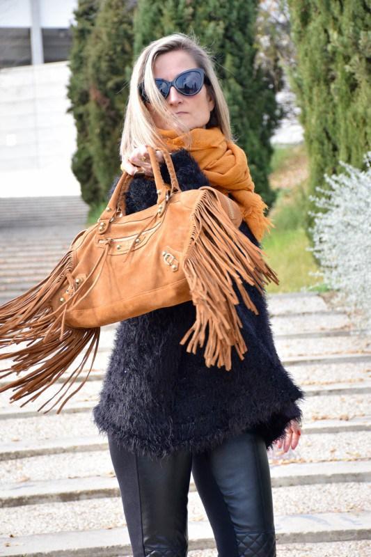 mustard and black outfit