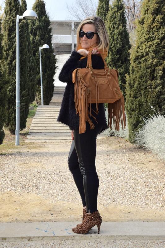 mustard and black outfit