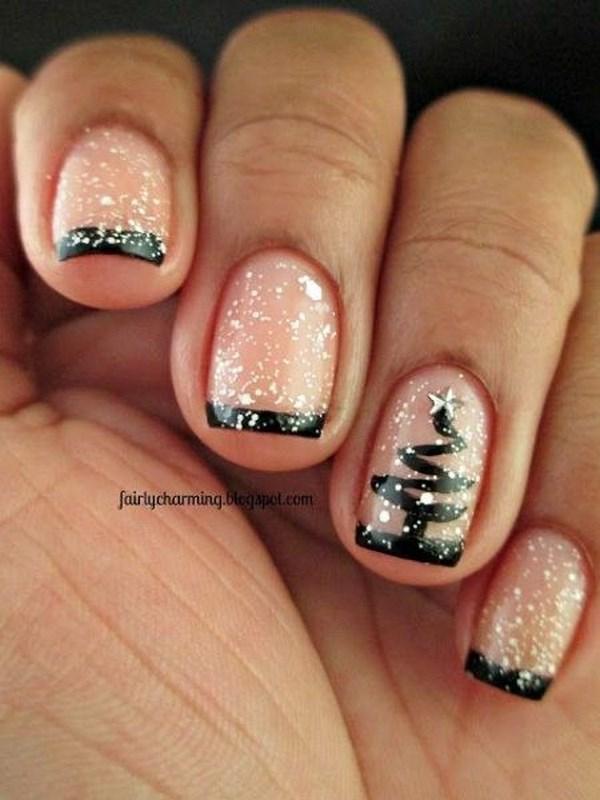 uñas cortas estilo francesas de navidad