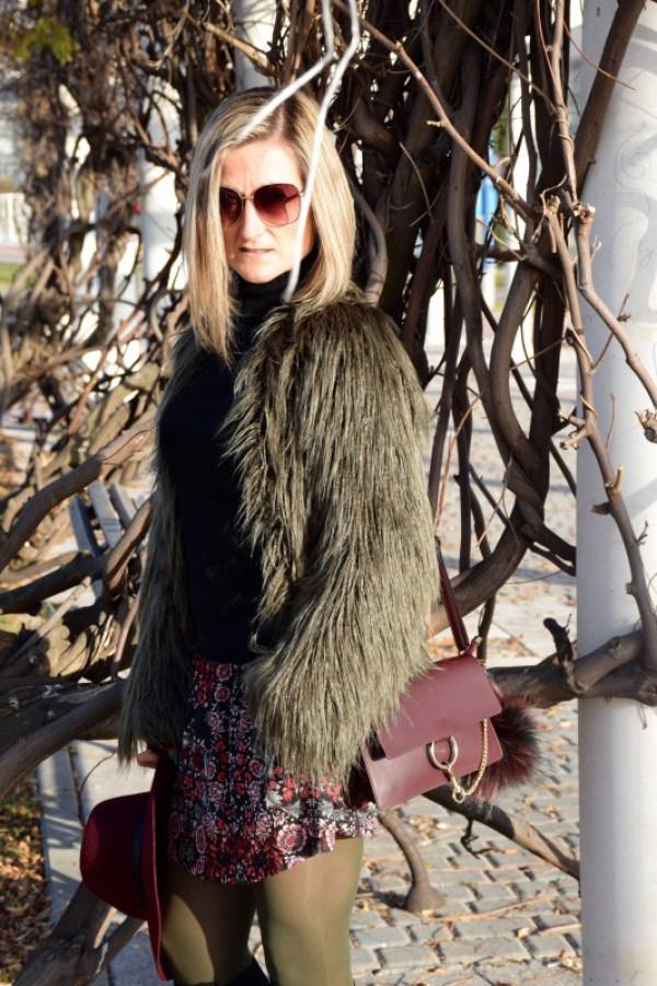Burgundy and khaki outfit