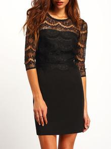 Vestido Bodycon encaje hueco-negro