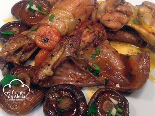 Pollo y Conejo rustido con Setas