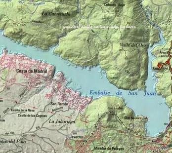 Plano pantano de San Juan con dos de sus urbanizaciones - San Ramón y Costa de Madrid