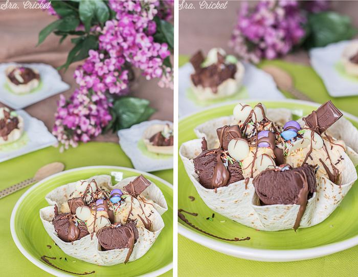 tulipa de helado con tortita maíz