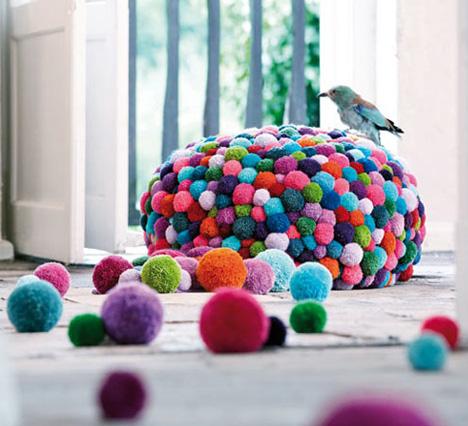 puf pompones lana colores